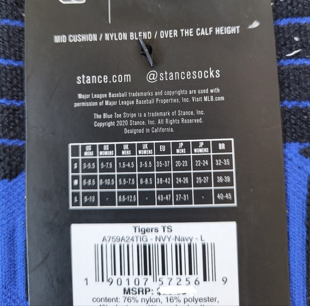 Stance Mens Large 9-13 MLB Detroit Tigers Baseball OTC Crew Socks Freshtek - Picture 14 of 15